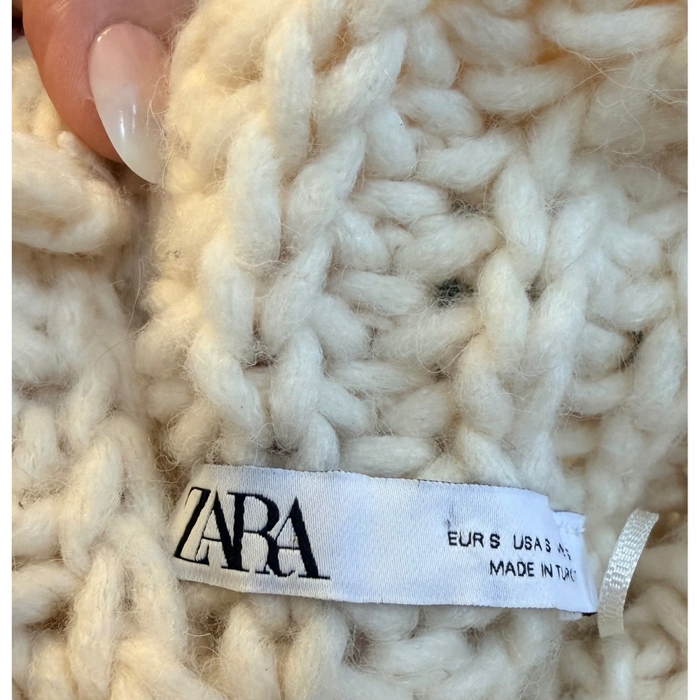 ZARA Chunky Knit‎ Oversized Small Turtleneck Cozy Sweater Cream - Picture 7 of 8